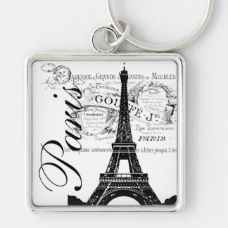 Vintage Paris & Eiffel Tower Label Key Ring