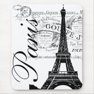 Vintage Paris & Eiffel Tower Label Mouse Pad
