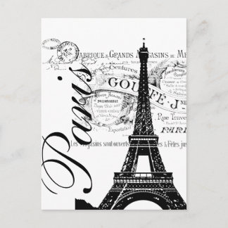 Vintage Paris & Eiffel Tower Label Postcard