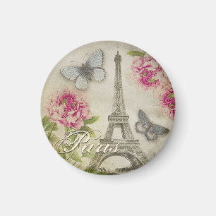 Vintage Paris Eiffel Tower Peonies magnet