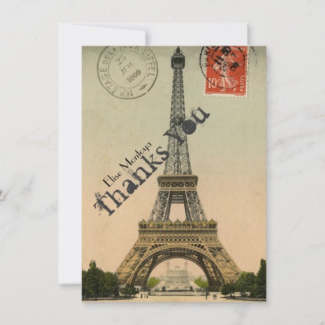 Vintage Paris Eiffel Tower Personalised Thank You Card (Front)