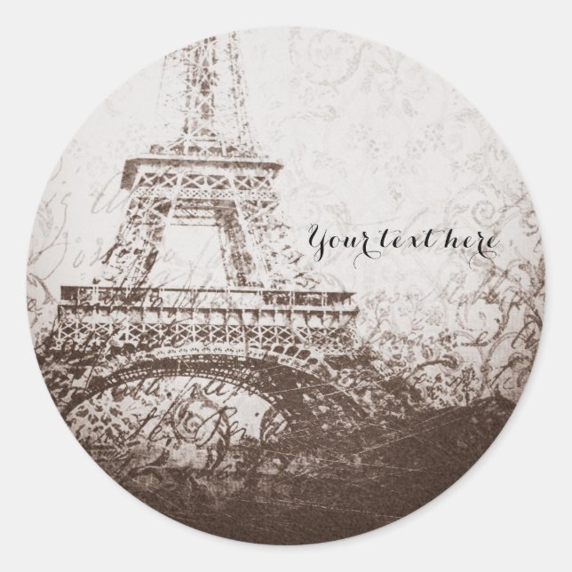 Vintage Paris Eiffel Tower & Roses Chic Elegant Classic Round Sticker (Front)