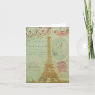 Vintage Paris Eiffel Tower Roses French Thank You Card