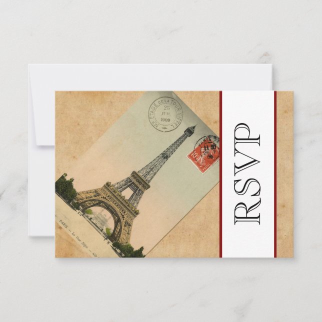 Vintage Paris Eiffel Tower RSVP Card (Front)