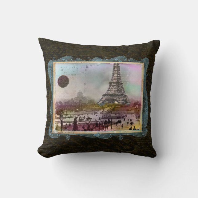Vintage Paris Eiffel Tower Scene Custom Pillow (Front)