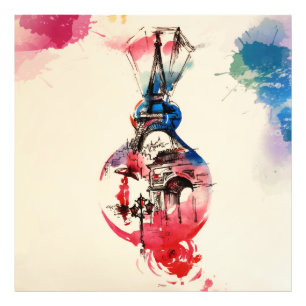 Vintage Paris Eiffel Tower Travel Love Watercolor Photo Print