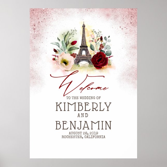 Vintage Paris Eiffel Tower Wedding Welcome Sign (Front)