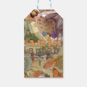 Vintage Paris Flapper Art Deco Peacock Collage Gift Tags