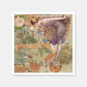 Vintage Paris Flapper Art Deco Peacock Collage Napkin