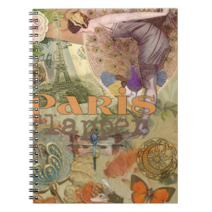 Vintage Paris Flapper Art Deco Peacock Collage Notebook