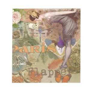 Vintage Paris Flapper Art Deco Peacock Collage Notepad
