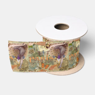 Vintage Paris Flapper Art Deco Peacock Collage Satin Ribbon