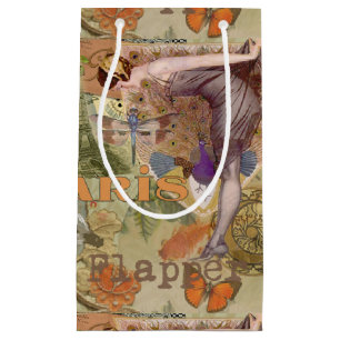Vintage Paris Flapper Art Deco Peacock Collage Small Gift Bag