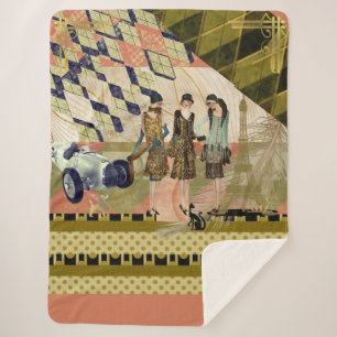 Vintage Paris Flappers Scene Sherpa Blanket