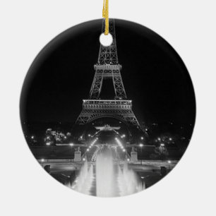 Vintage Paris Fontains Tower Eiffel night Ceramic Ornament