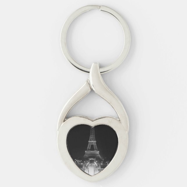 Vintage Paris Fontains Tower Eiffel night Key Ring (Front)