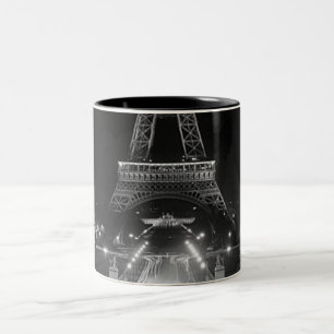 Vintage Paris Fontains Tower Eiffel night Two-Tone Coffee Mug
