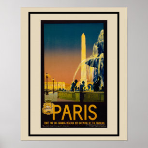 Vintage Paris Fountain Rail Travel Poster