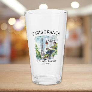 Vintage Paris France Eiffel Tower Illustration Glass
