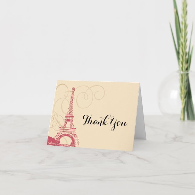 Vintage Paris France Eiffel Tower Thank You Card (Front)