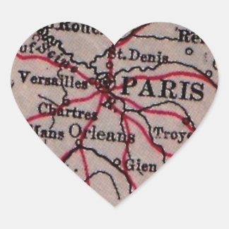 Vintage Paris France HEART Map Art Sticker