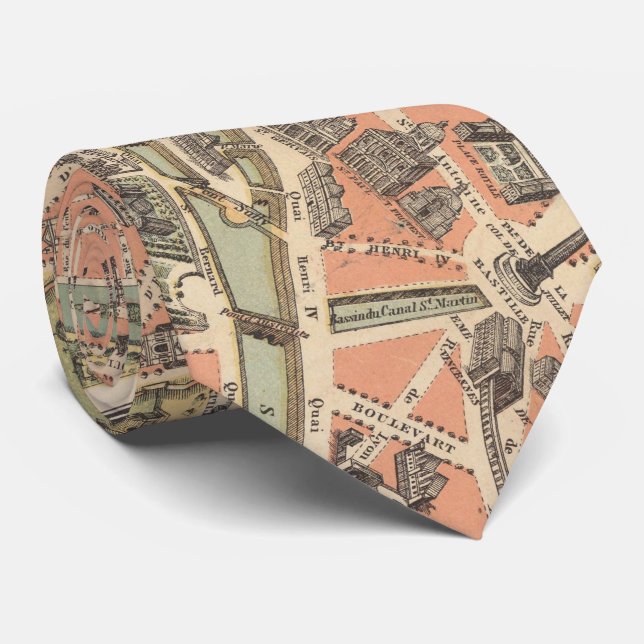 Vintage Paris France Monument Map (1882) Tie (Rolled)