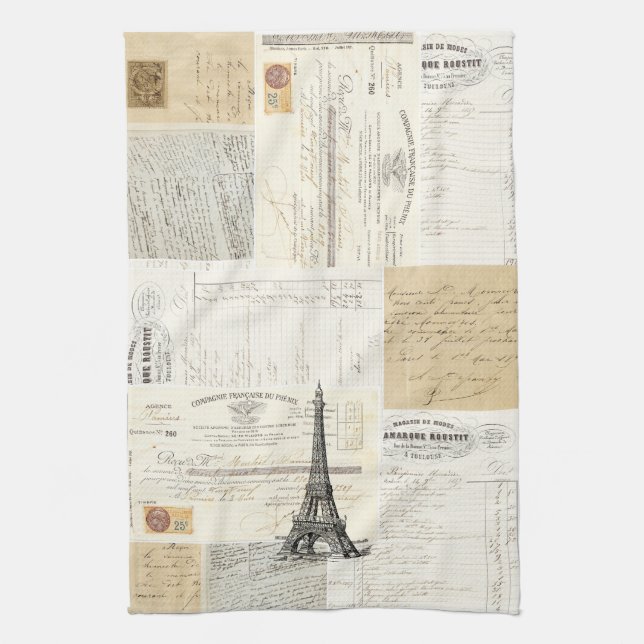 Vintage Paris French Ephemera Kitchen Towel (Vertical)