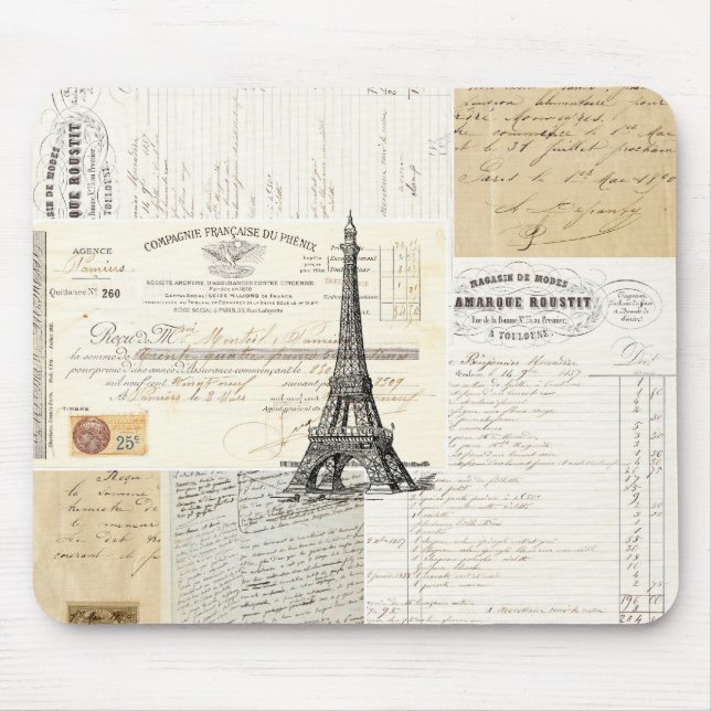 Vintage Paris French Ephemera Mousepad (Front)