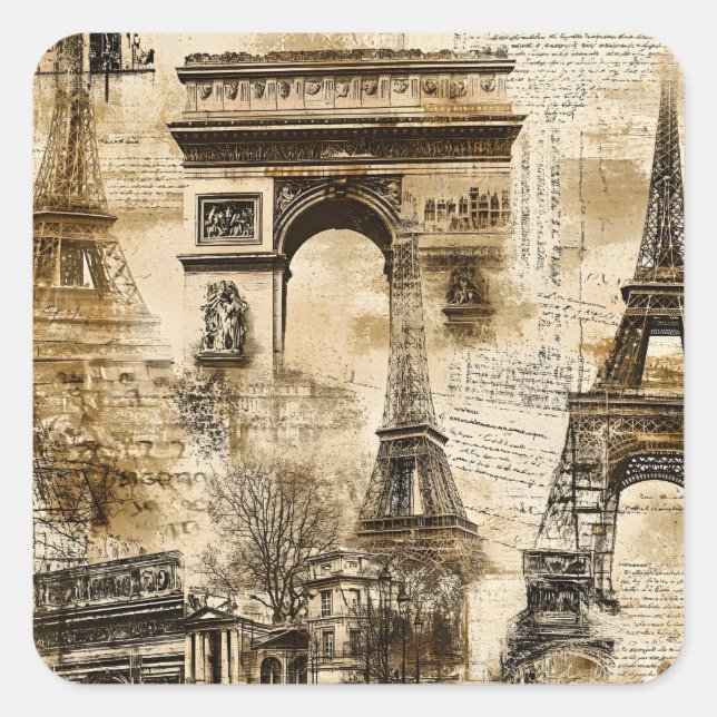 Vintage Paris French Landmark Pattern Square Sticker (Front)