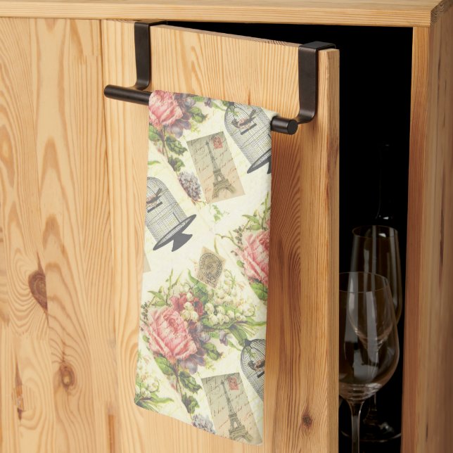 Vintage Paris French Theme Eiffel Tower Tea Towel (Thirds Fold)