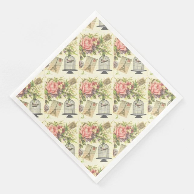 Vintage Paris French Theme Party Paper Napkins (Corner)