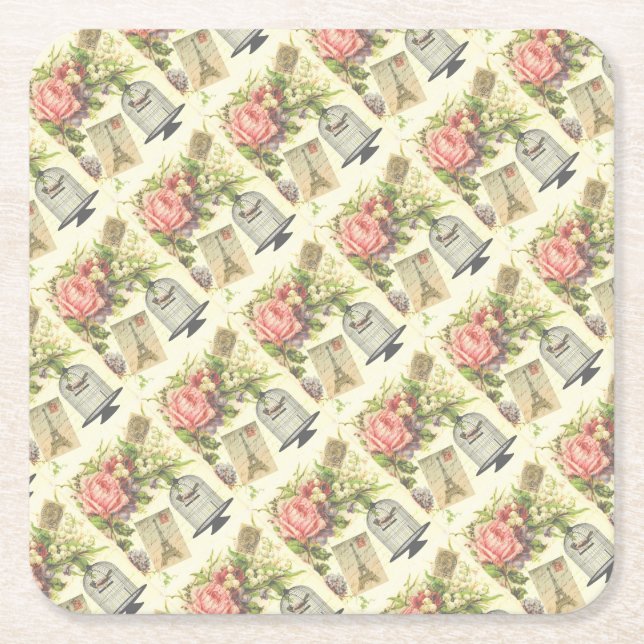 Vintage Paris French Theme Square Paper Coaster (Front)