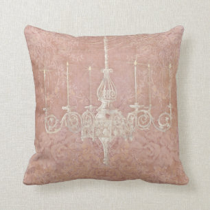 Vintage Paris French White Chandelier Dusty Pink T Cushion