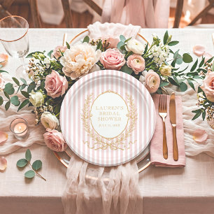 Vintage Paris Glam Pink Stripe Bridal Shower Paper Plate