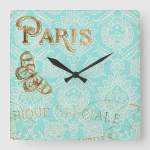 Vintage Paris Gold Design Square Wall Clock