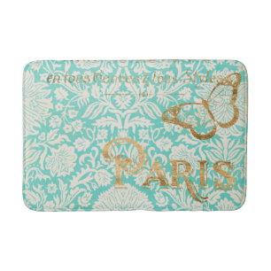 Vintage Paris Gold Design With Butterfly Bath Mat