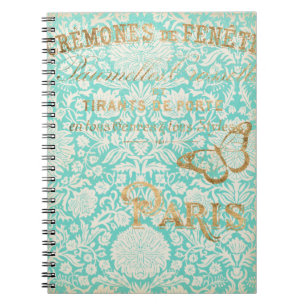 Vintage Paris Gold Design With Butterfly Notebook