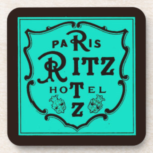 Vintage Paris Hotel Teal Brown Beverage Coaster