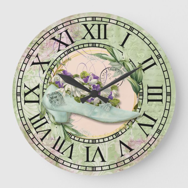 Vintage paris ladies shoe foliage wreath  large clock (Front)