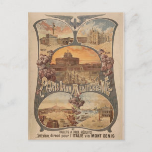 Vintage Paris Lyon France Train Travel Tourism Postcard