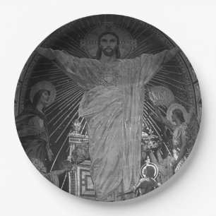 Vintage Paris Main mosaic Sacred Heart jesus Paper Plate