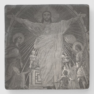 Vintage Paris Main mosaic Sacred Heart jesus Stone Coaster