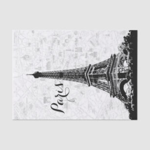 Vintage Paris Map Eiffel Tower Black and White Tissue Paper