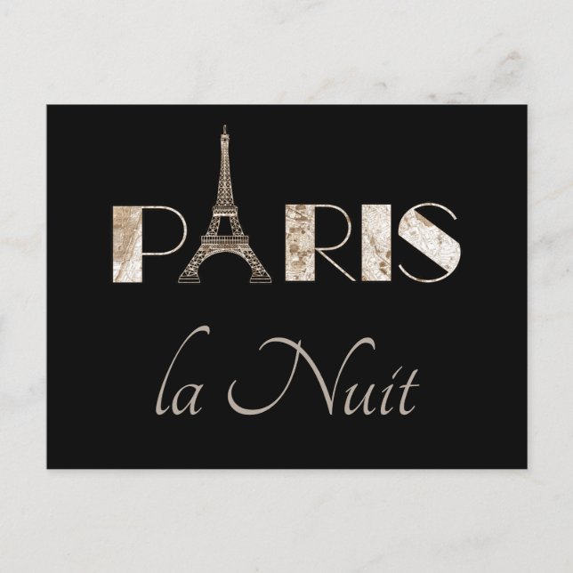 Vintage Paris Map | Paris La Nuit Postcard (Front)
