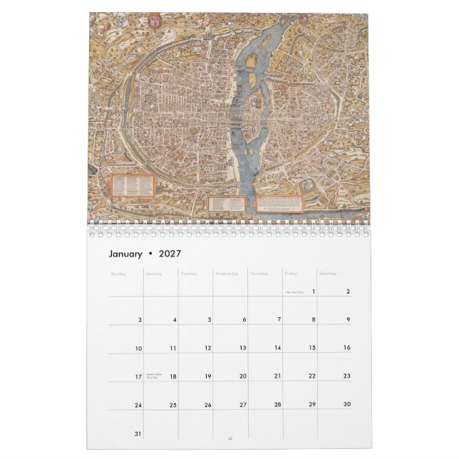 Vintage Paris Maps Calendar (Jan 2027)