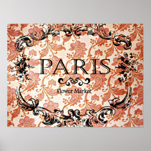 Vintage Paris Market Sign on Damask Poster