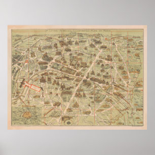 Vintage Paris Monument & Landmark Map (1878) Poster