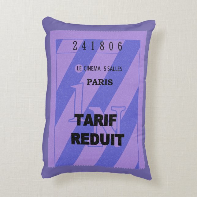 Vintage Paris Movie Ticket Pillow (Back(Vertical))