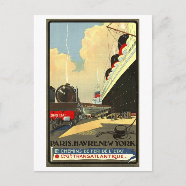 Vintage Paris-New York Transatlantic Advertisement Postcard (Front)