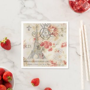 Vintage Paris Party French Botanical Eiffel Tower  Napkin